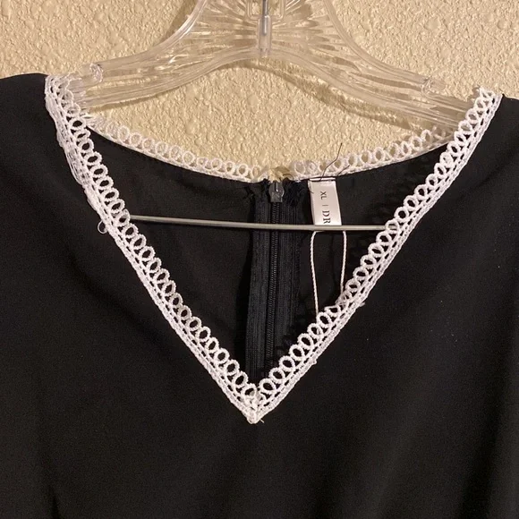 Black Dress with White Lace Cutout Sections Size 10 - Picture 5 of 13